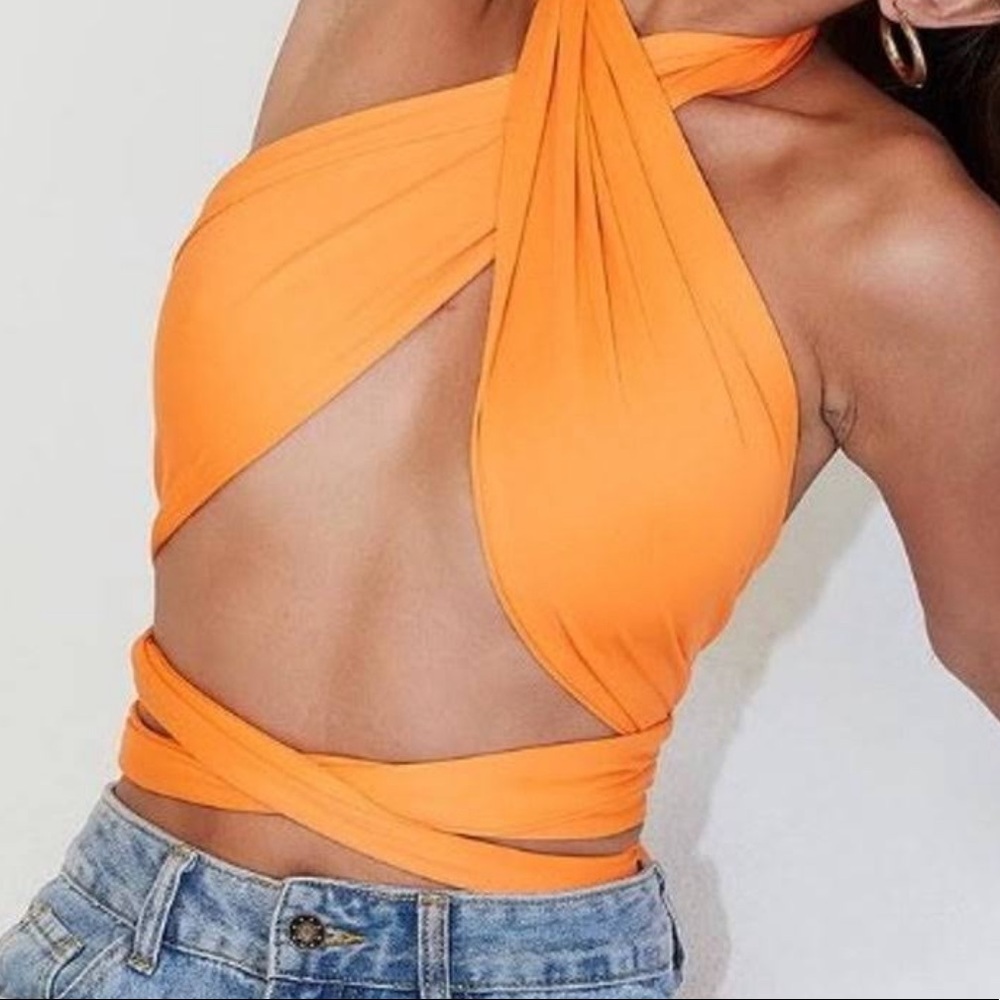 NWT Princess Polly Midnight tie crop top orange US 0